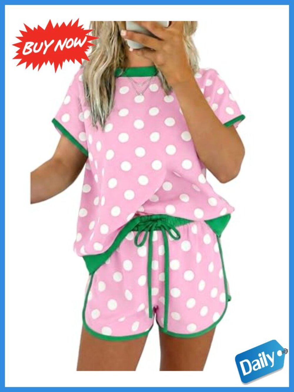 Women's 2 Piece Polka Dot Top and Shorts Set Lightweight Casual Matching Outfit
